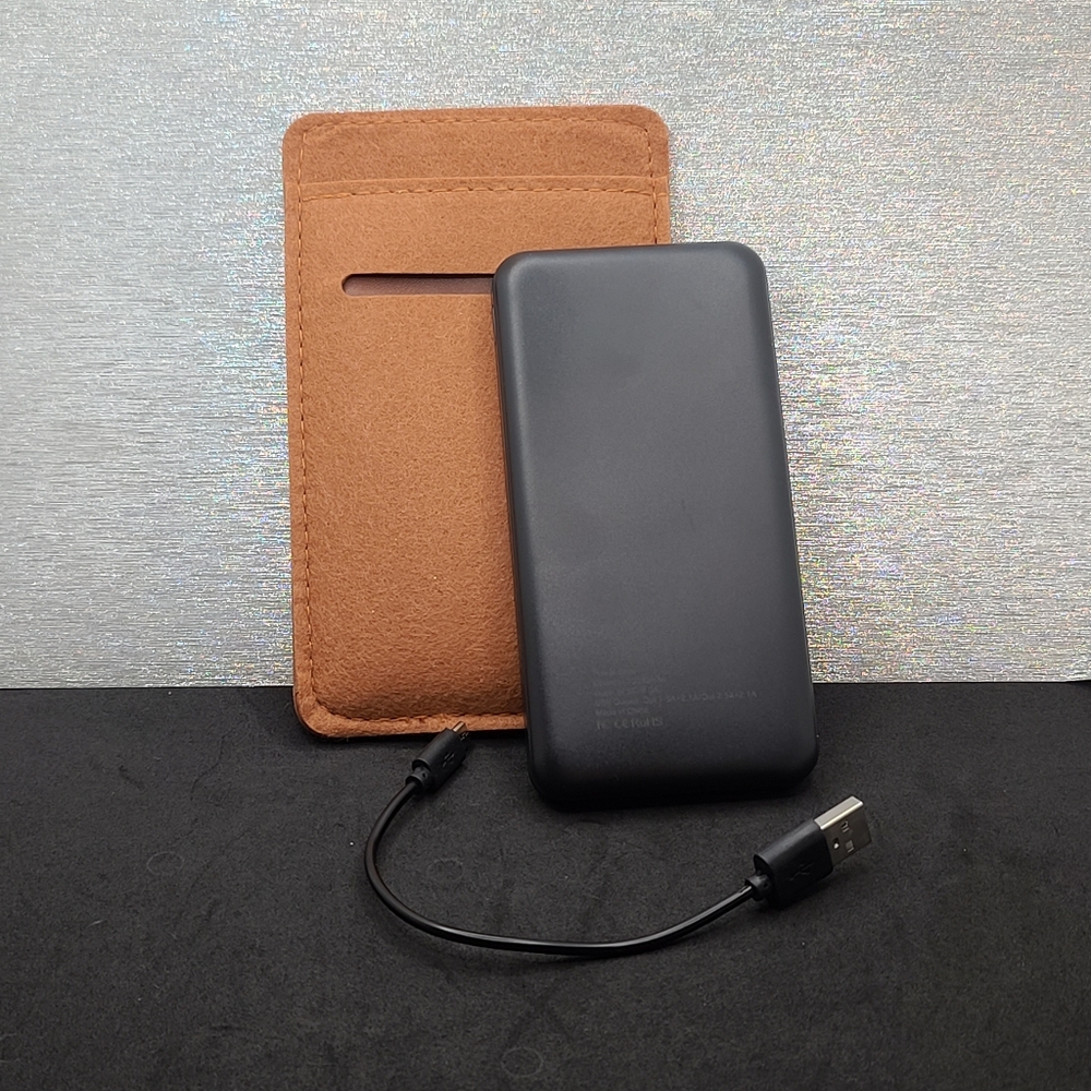 NEW Power Bank with Brown Felt & Faux Leather Pouch and USB